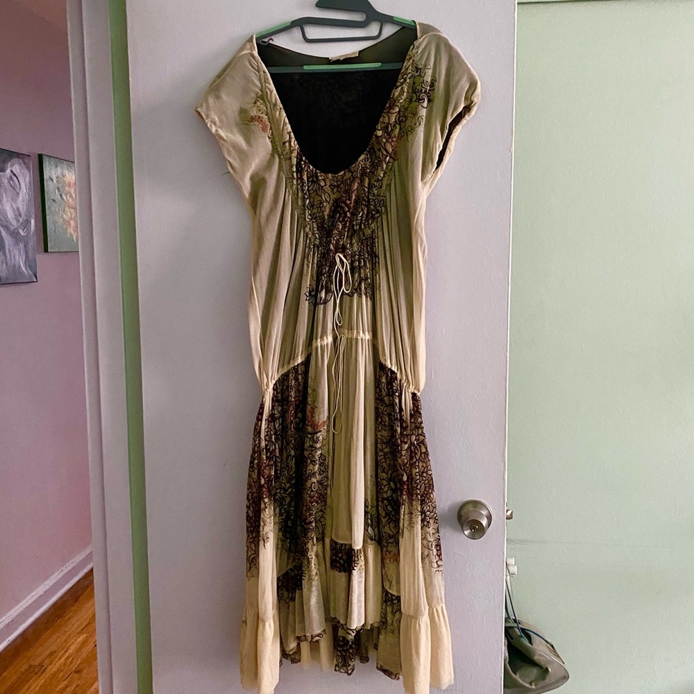 JEAN PAUL GAULTIER FUZZI MESH MIDI DRESS, SIZE M WITH PULLING STRINGS